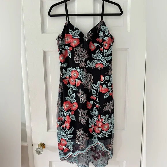 Guess Black Floral Overlay Dress Guess Black Floral Overlay Dress